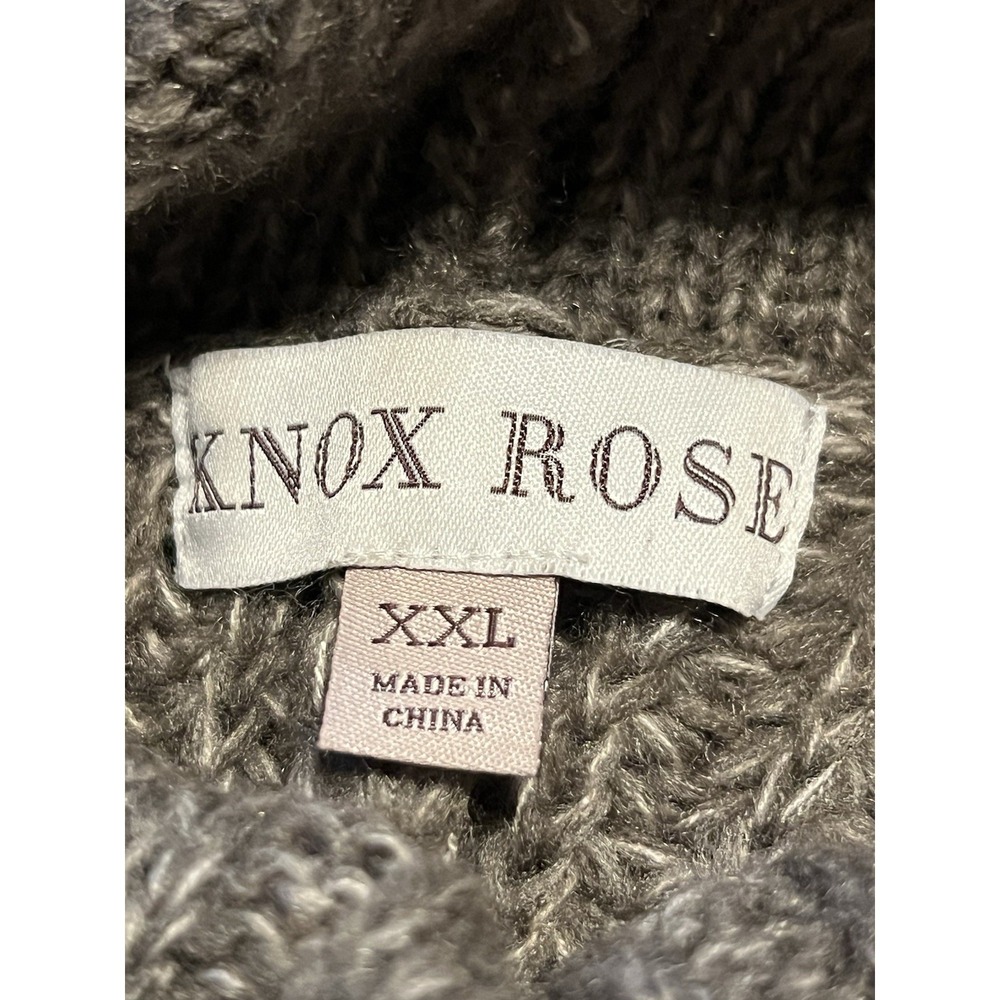 Knox Rose size XXL two tone brown patchwork cable knit cowl neck kimono sweater - Picture 8 of 8
